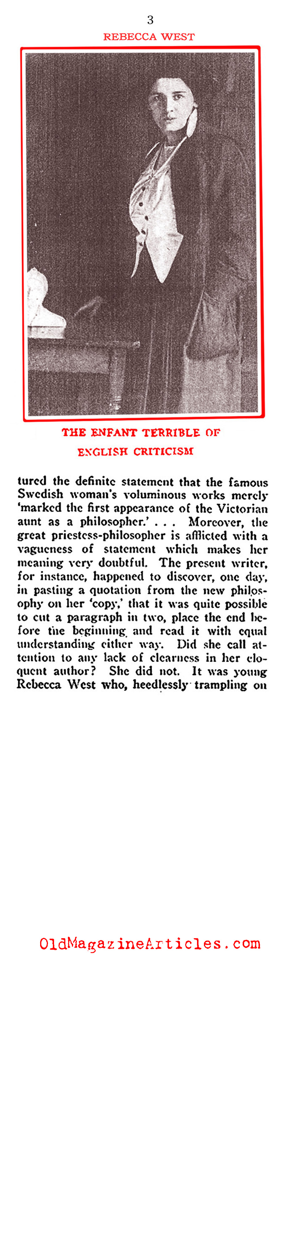 Rebecca West: <i>The Last Birth of Time</i> (Current Opinion, 1921)